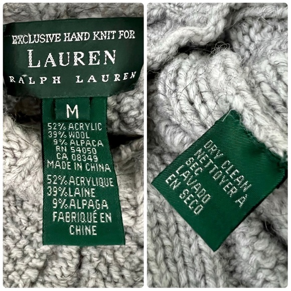 VTG Ralph Lauren exclusive Hand knit wool cable Chunky Sweater fisherman Preppy - Picture 10 of 14